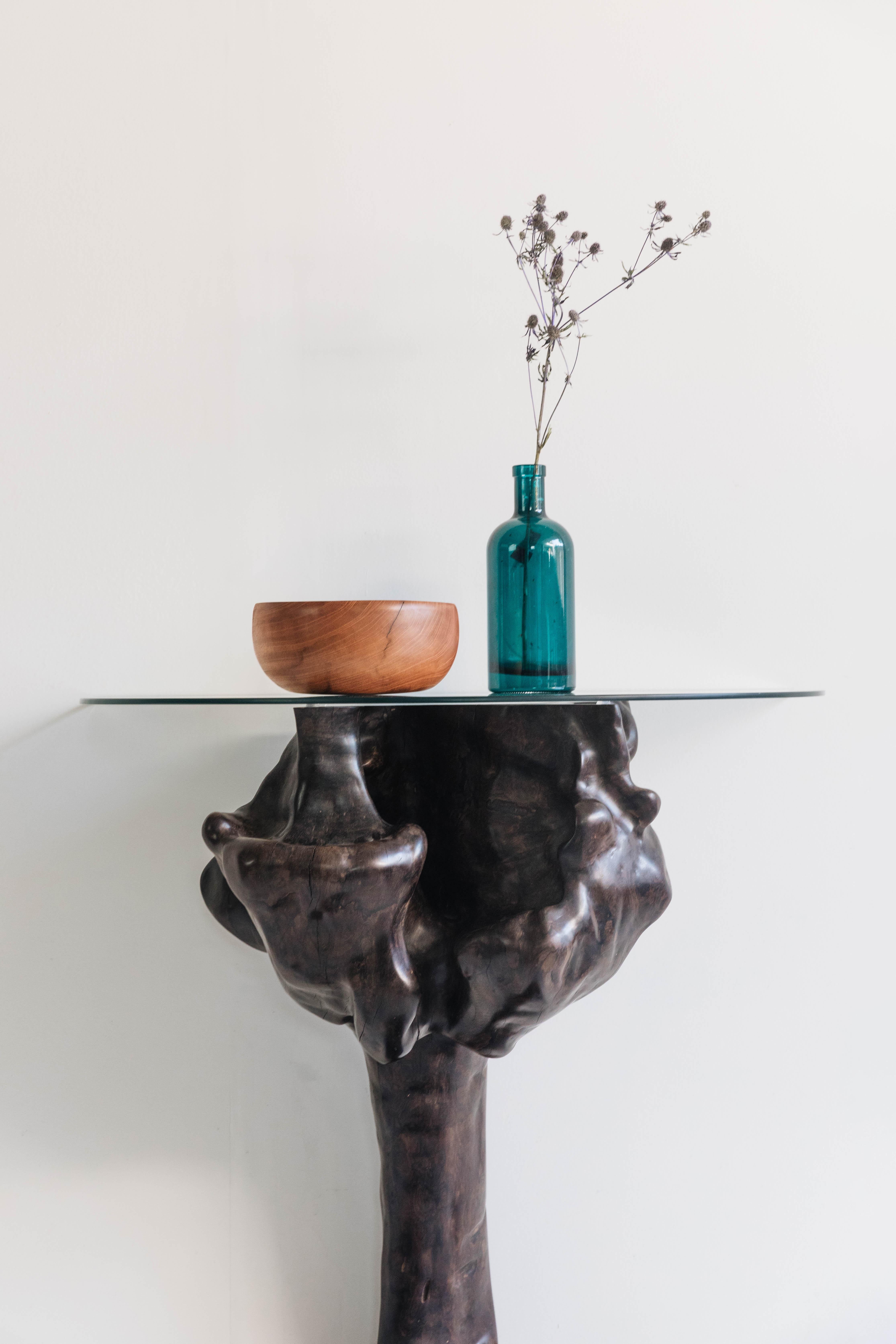 Mexican Organic modern entryway table made from salvaged Ziricote Burl For Sale