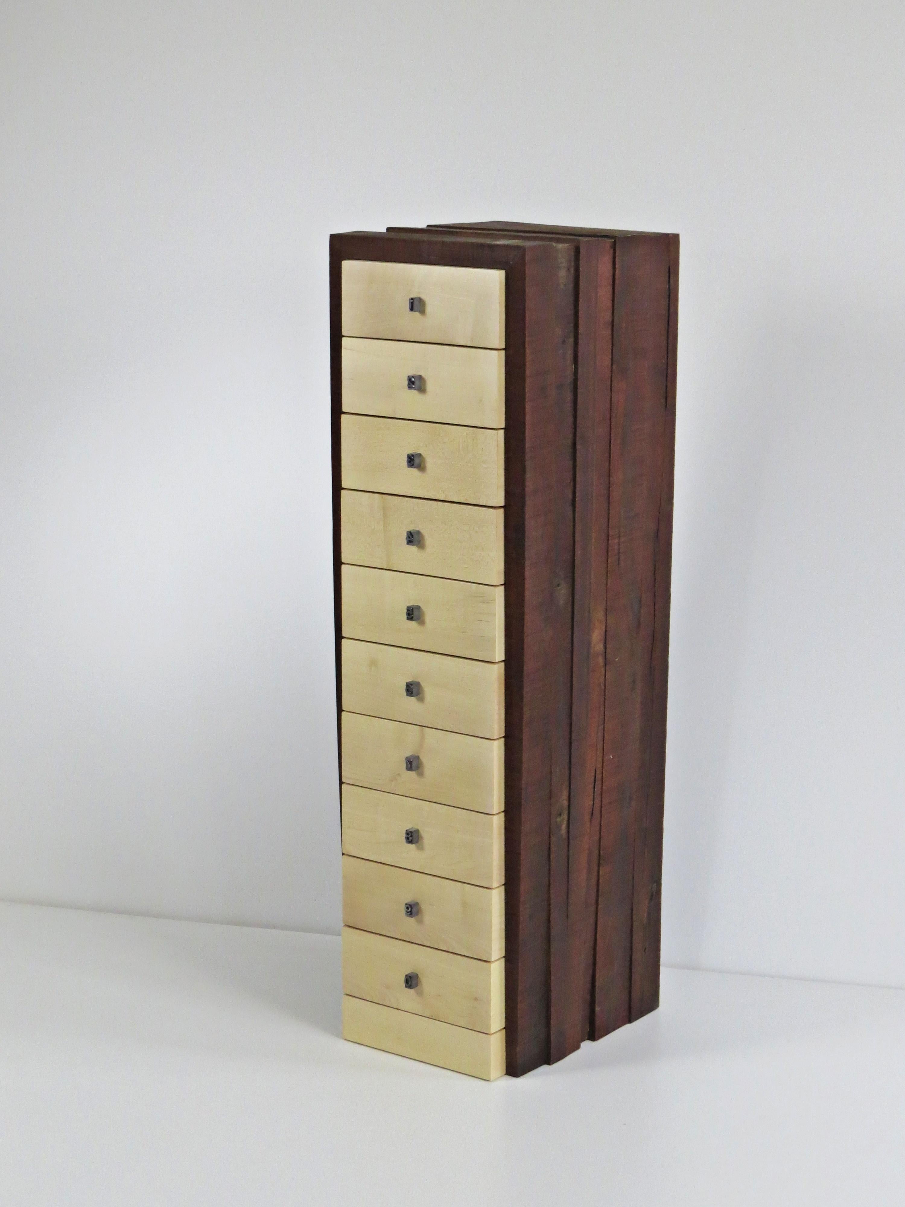 Hand-Crafted Organic Modern, European, 21st Century, Drawer Cabinet, Dresser, Walnut, Maple For Sale