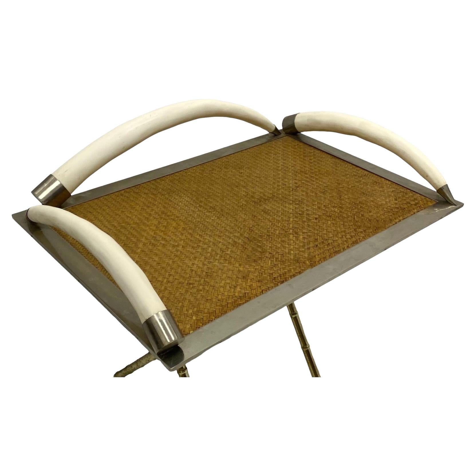 Organic Modern Faux Tusk / Horn Steel & Wicker Tray Att. To Anthony Redmile