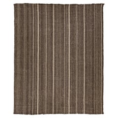 Organic Modern Flatweave Brown Wool rug With Striped Design
