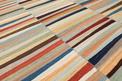 Organic Modern Flatweave Rug with Painterly Stripes in Natural Wool