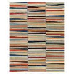 Organic Modern Flatweave Rug with Painterly Stripes in Natural Wool