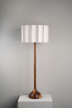 Organic Modern Floor Lamp Natural Wood Handmade Ivory Fluted Shade
