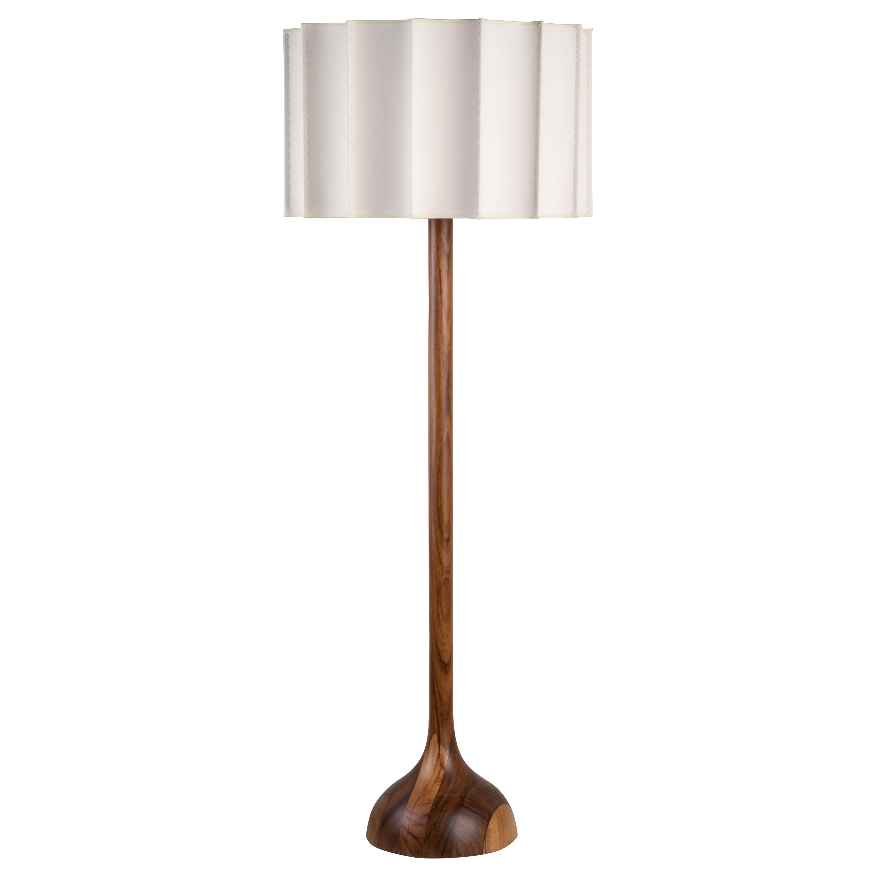 Lámpara de Pie Moderna Orgánica Madera Natural Hecha a Mano Pantalla Acanalada Marfil
