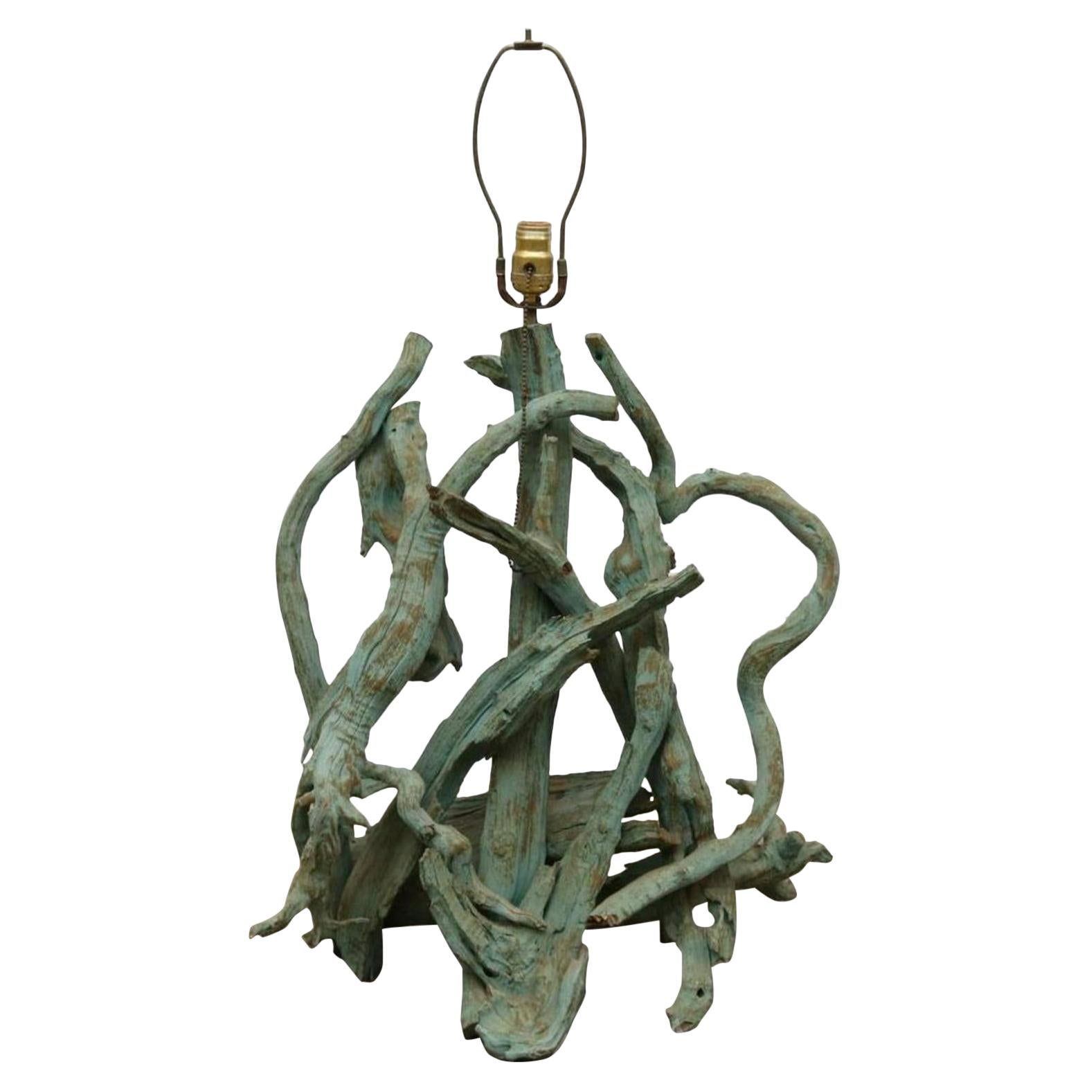 Organic Modern Form Painted Driftwood Table Lamp