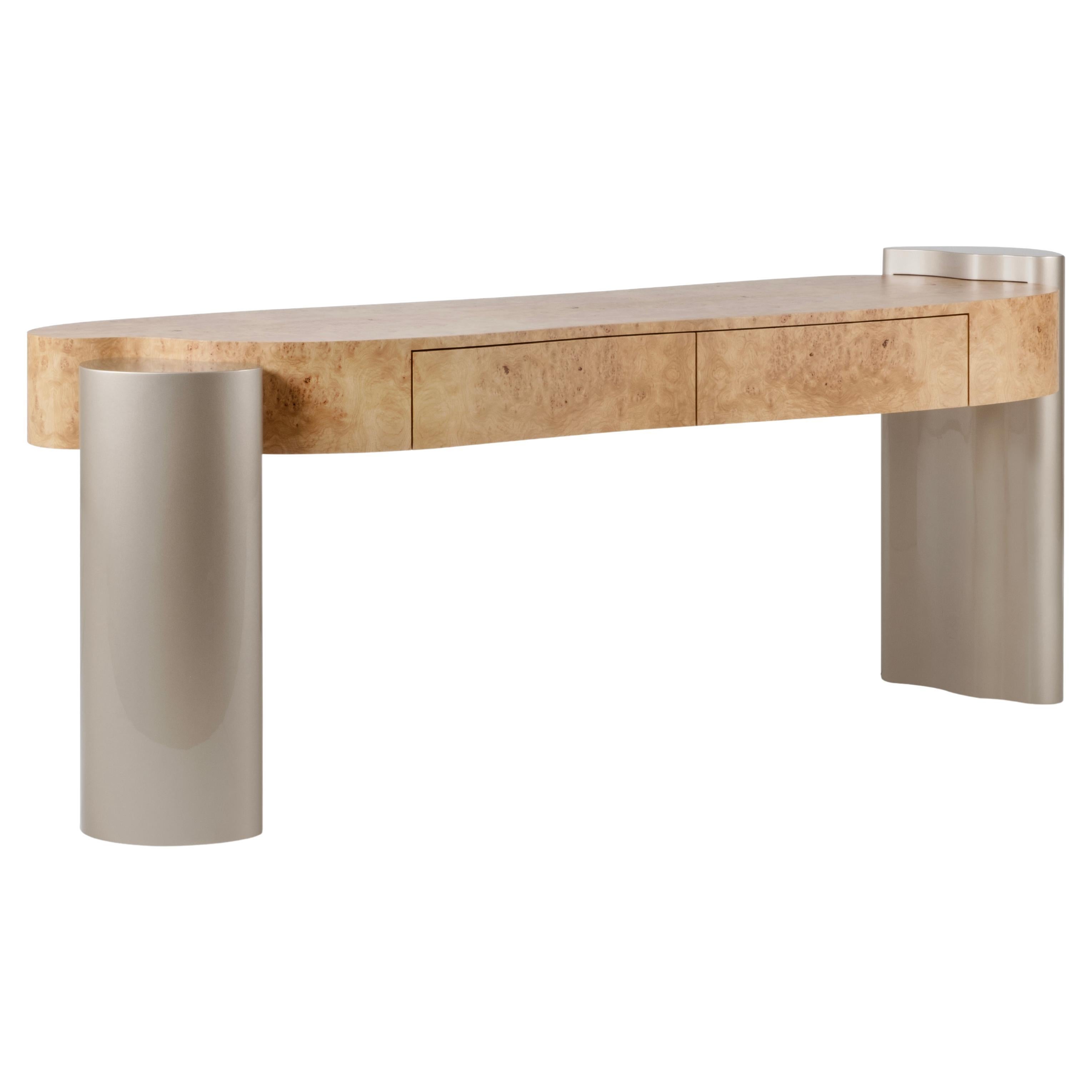 Organic Modern Formosa Console Table, Oak Root, Lacquer, Handmade by Greenapple For Sale