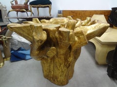 Organic Modern Gilt Faux Bois Tree Stump Table Base
