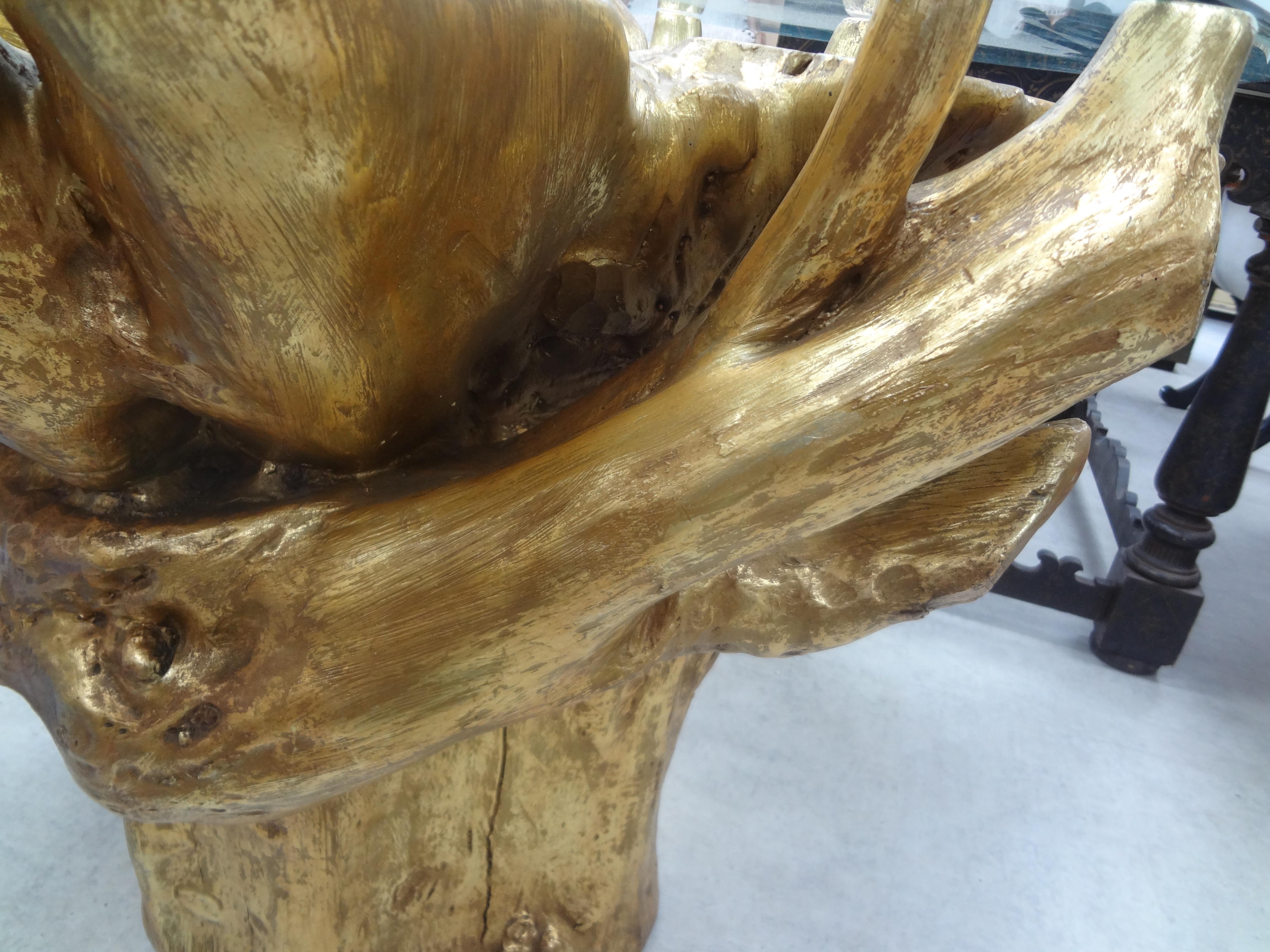 Organic Modern Gilt Faux Bois Tree Stump Table Base In Good Condition For Sale In Houston, TX