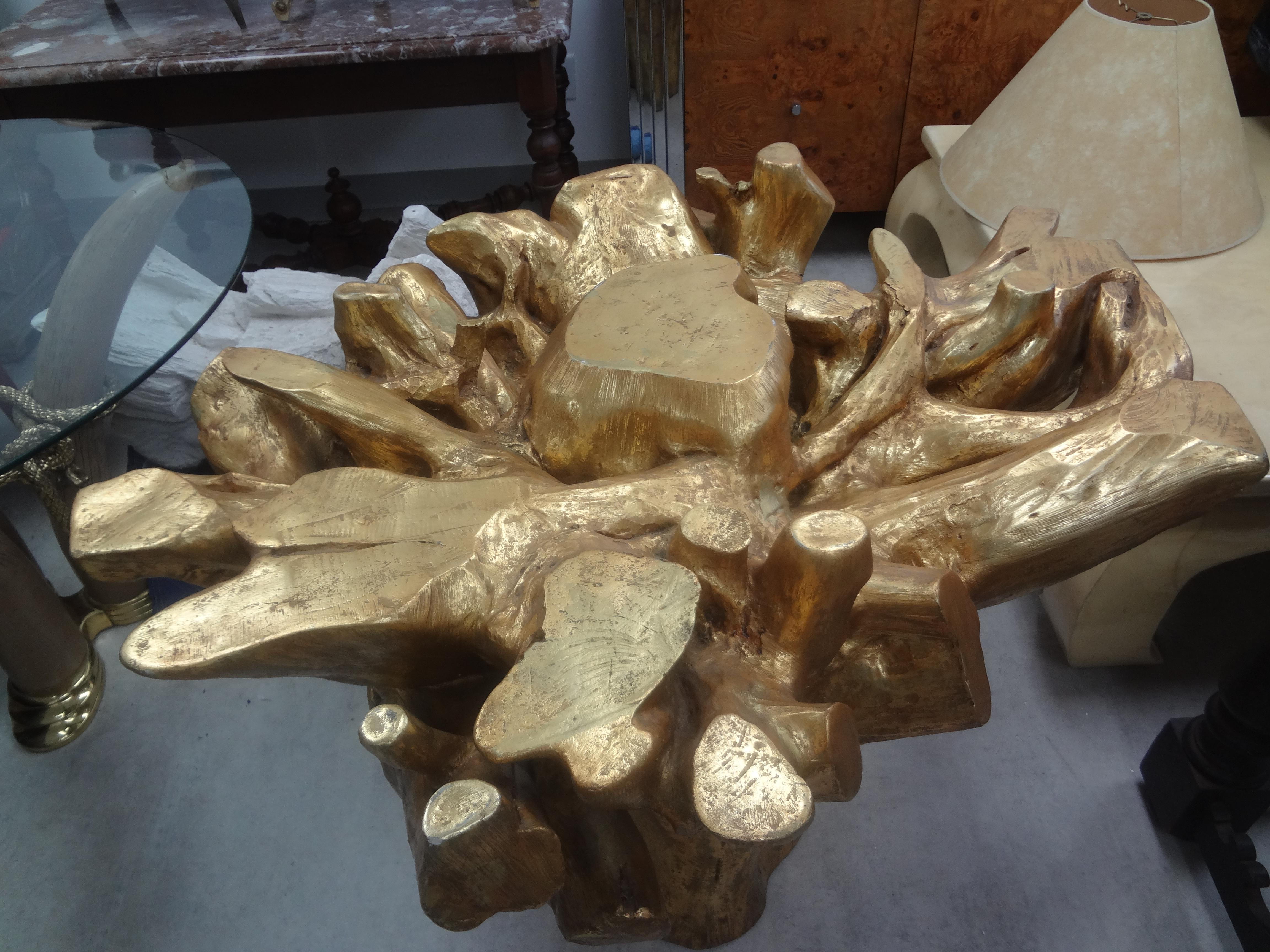 Organic Modern Gilt Faux Bois Tree Stump Table Base For Sale 2