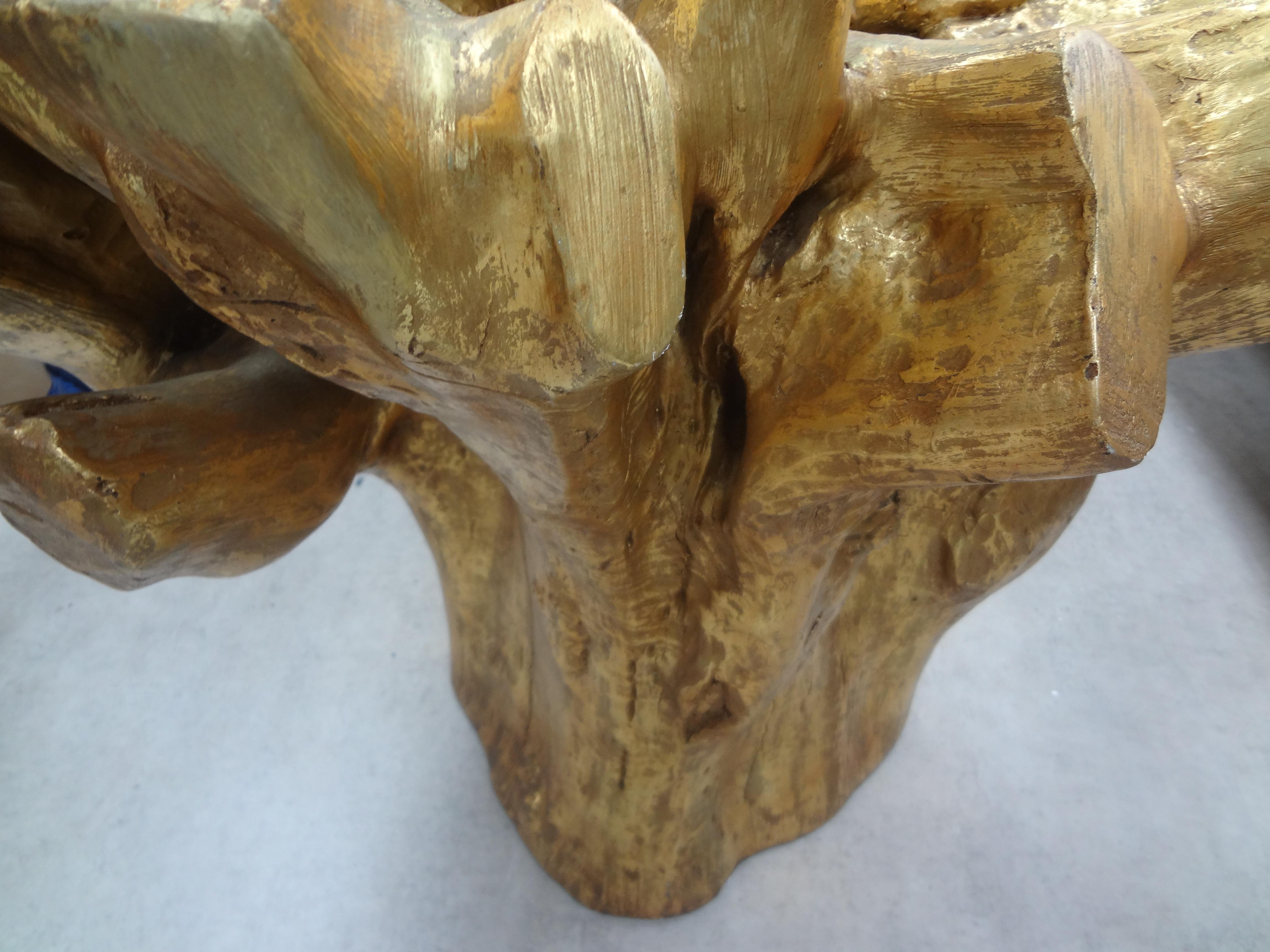 Organic Modern Gilt Faux Bois Tree Stump Table Base For Sale 3