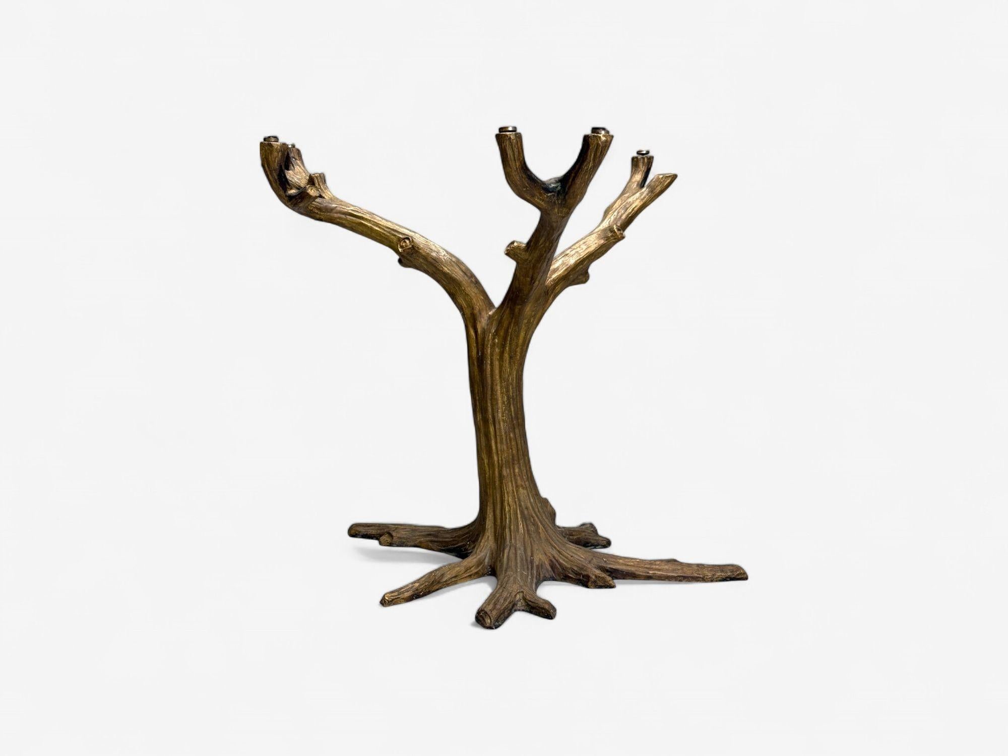 Organic Modern, Gilt Metal, Faux Bois Table Base, United States, 21st c.

An interesting faux-bois gilt metal table base that can serve as a center or dining table. This example has a high quality patinated bronze finish and can support a glass or