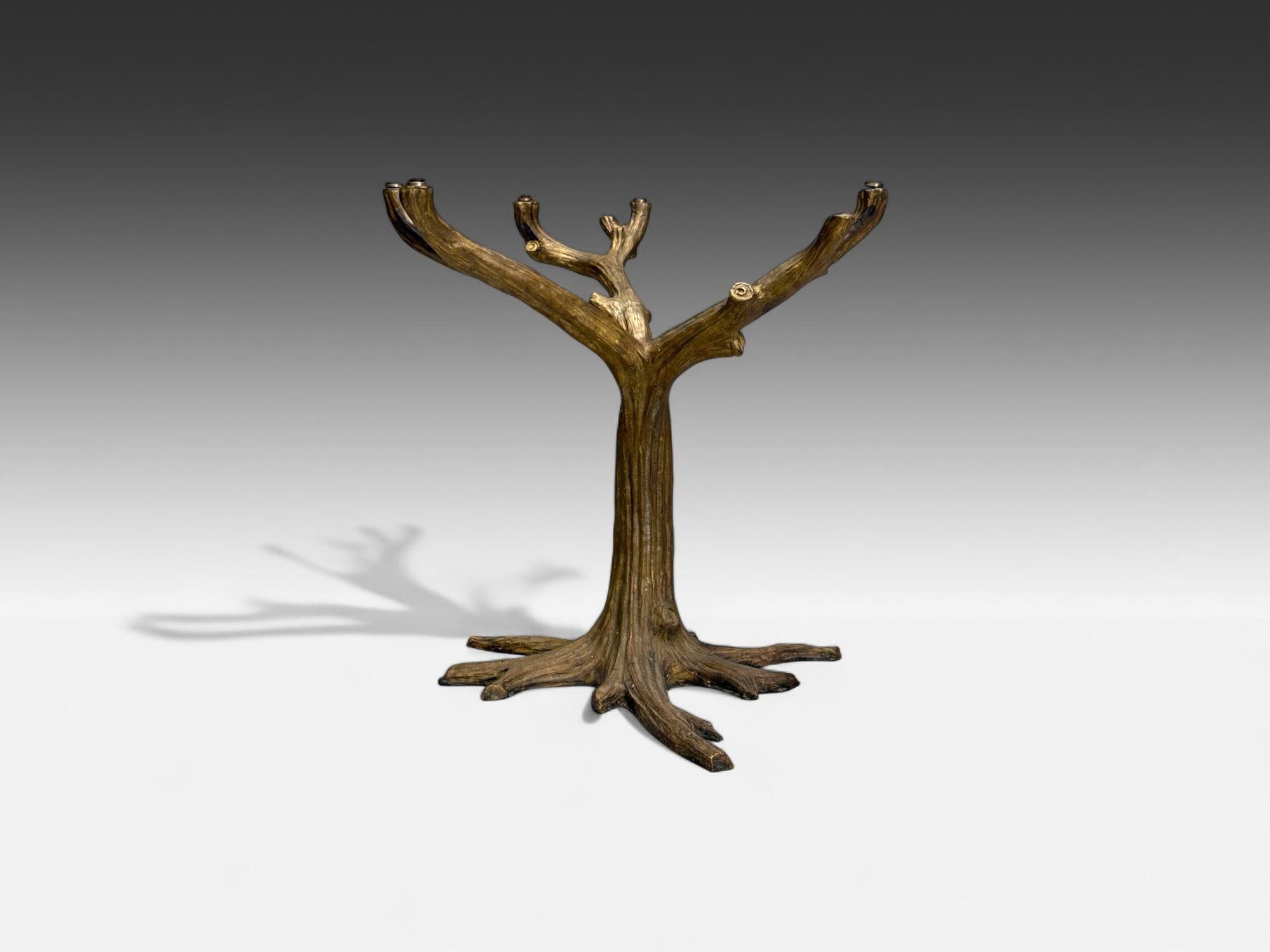 American Organic Modern, Gilt Metal, Faux Bois Table Base, United States, 21st c. For Sale