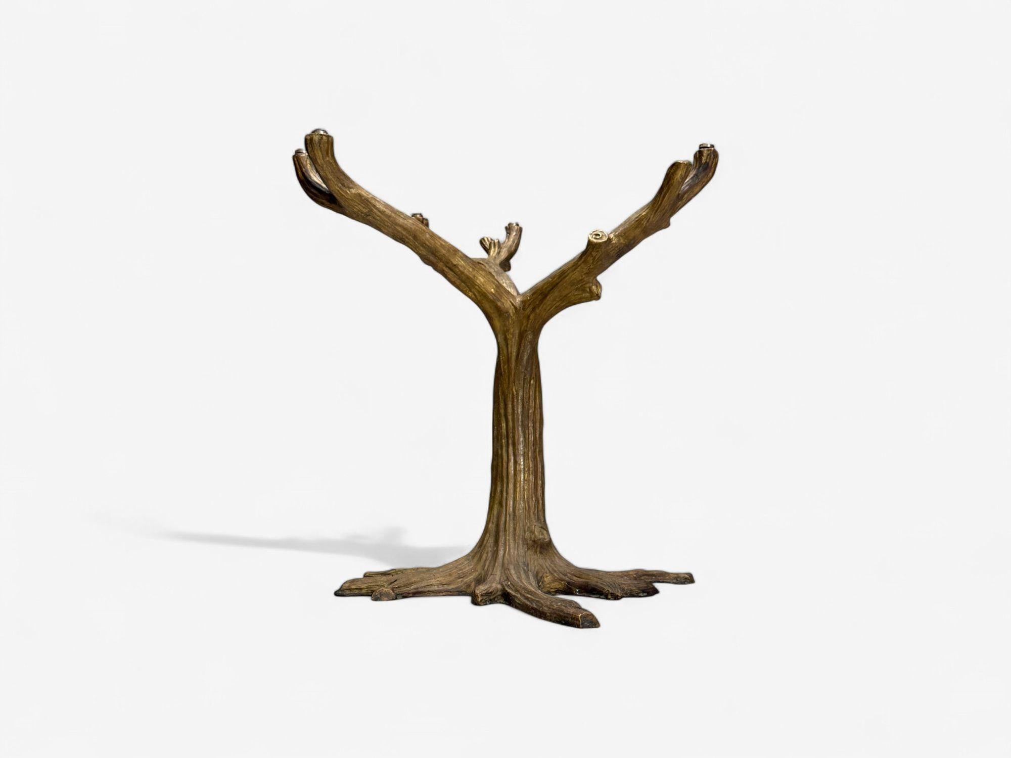 Bronze Organic Modern, Gilt Metal, Faux Bois Table Base, United States, 21st c. For Sale