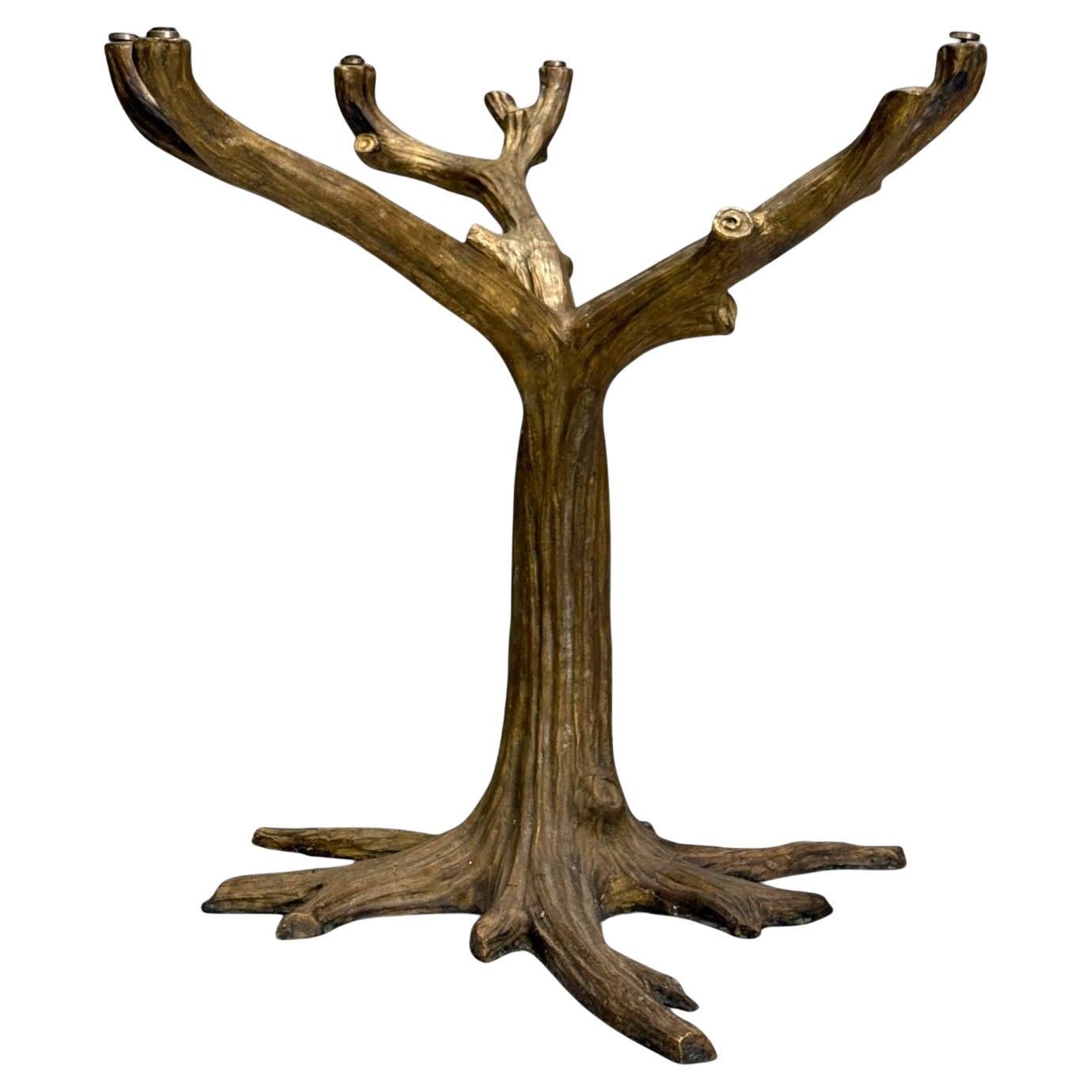 Base per tavolo moderna organica, metallo dorato, Faux Bois, Stati Uniti, 21° secolo.