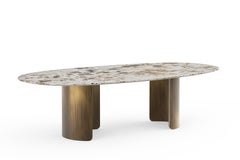 Tavolo da pranzo moderno Gimonde, quarzo naturale, ottone, fatto a mano Portogallo Greenapple