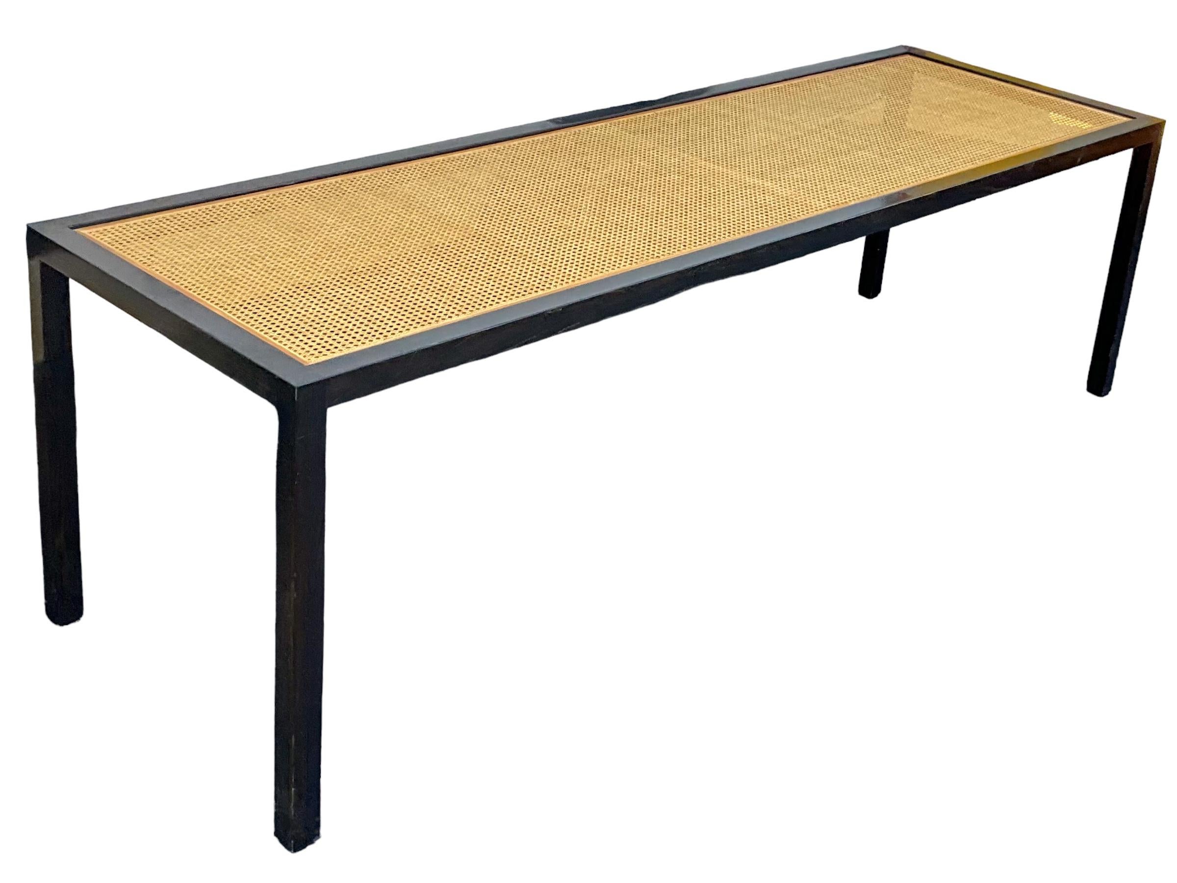 Organic Modern Glass & Cane Top Danny Ho Fong Style Dining Table / Desk  In Good Condition For Sale In Kennesaw, GA
