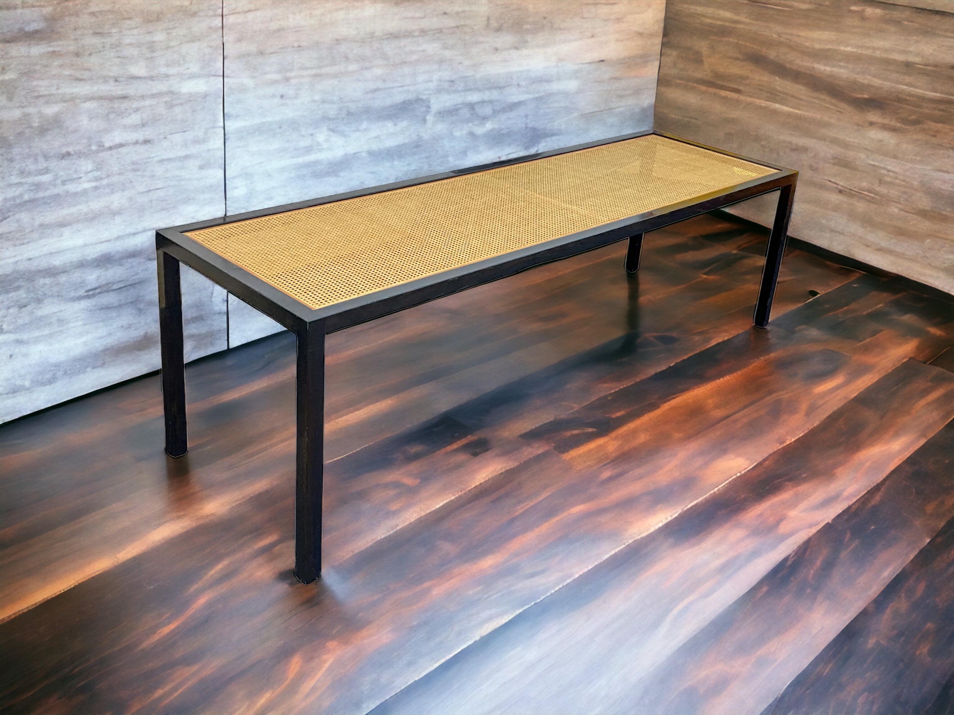 20th Century Organic Modern Glass & Cane Top Danny Ho Fong Style Dining Table / Desk  For Sale