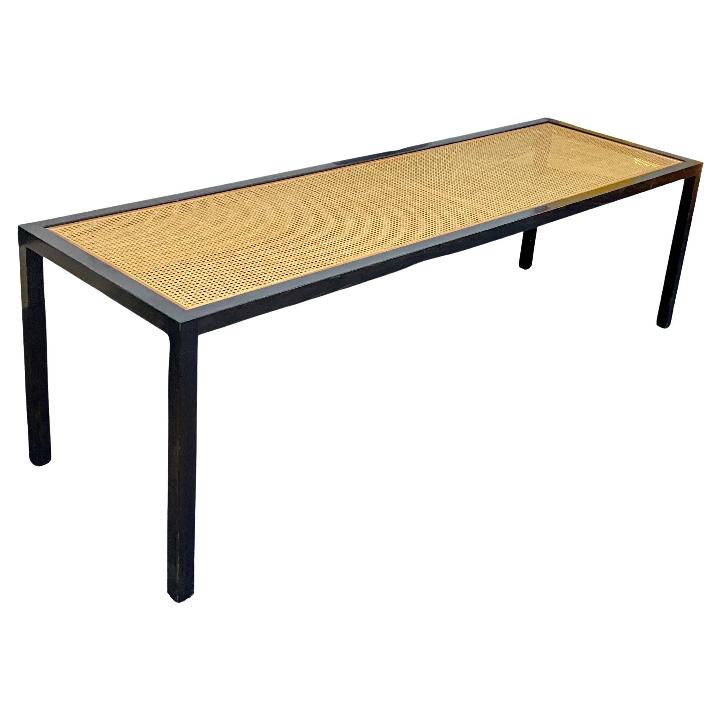 Organic Modern Glass & Cane Top Danny Ho Fong Style Dining Table / Desk  For Sale