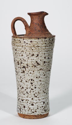 Organic Modern Graphic Salt Glaze Ewer Vase, American Studio Art Pottery, 1970s