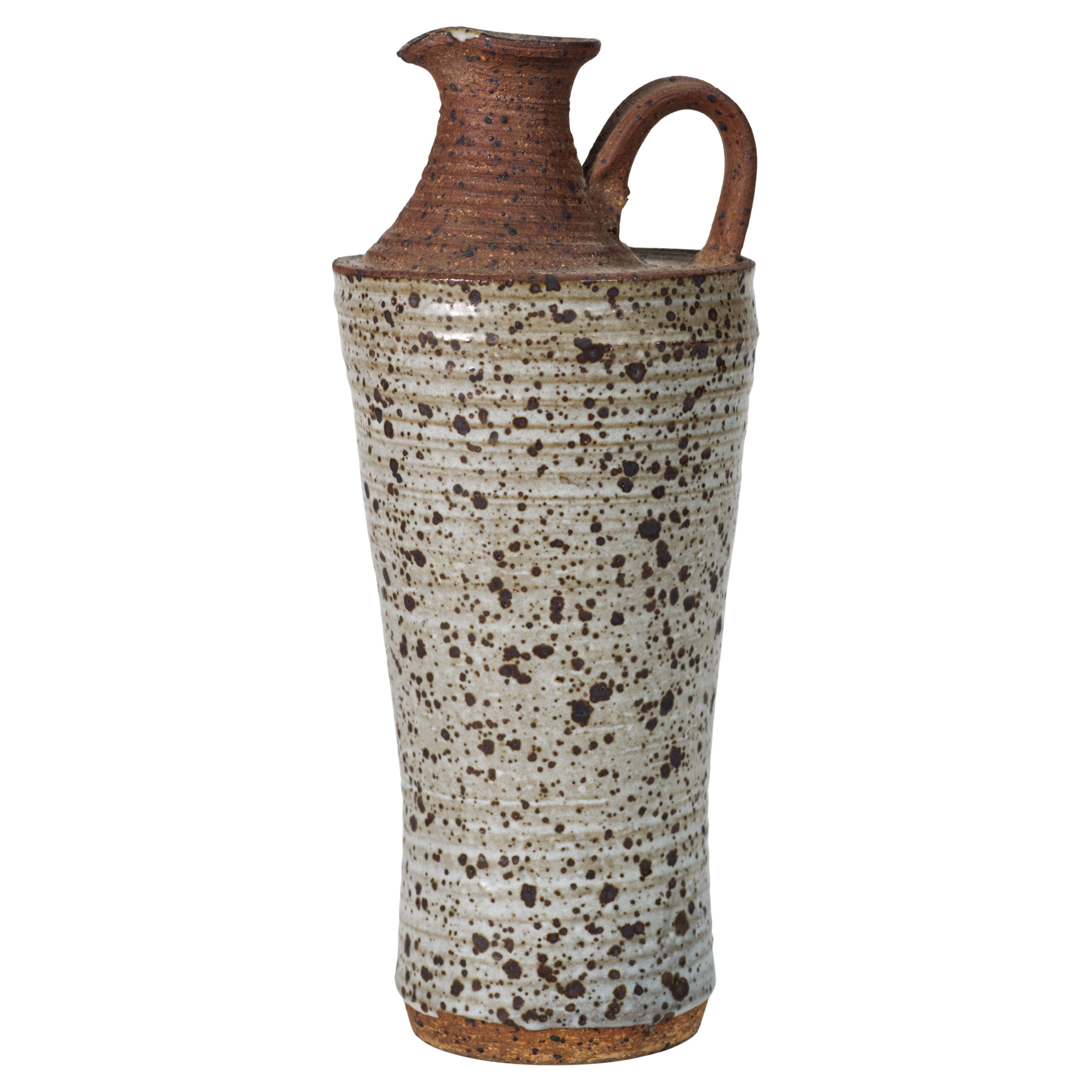 Organic Modern Graphic Salt Glaze Ewer Vase, American Studio Art Pottery, 1970s