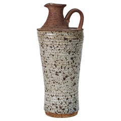 Organic Modern Graphic Salt Glaze Ewer Vase, American Studio Art Pottery, 1970s