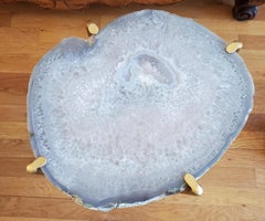 Organic Modern Gray and White Geode Drink Table with Gold Gilt Base