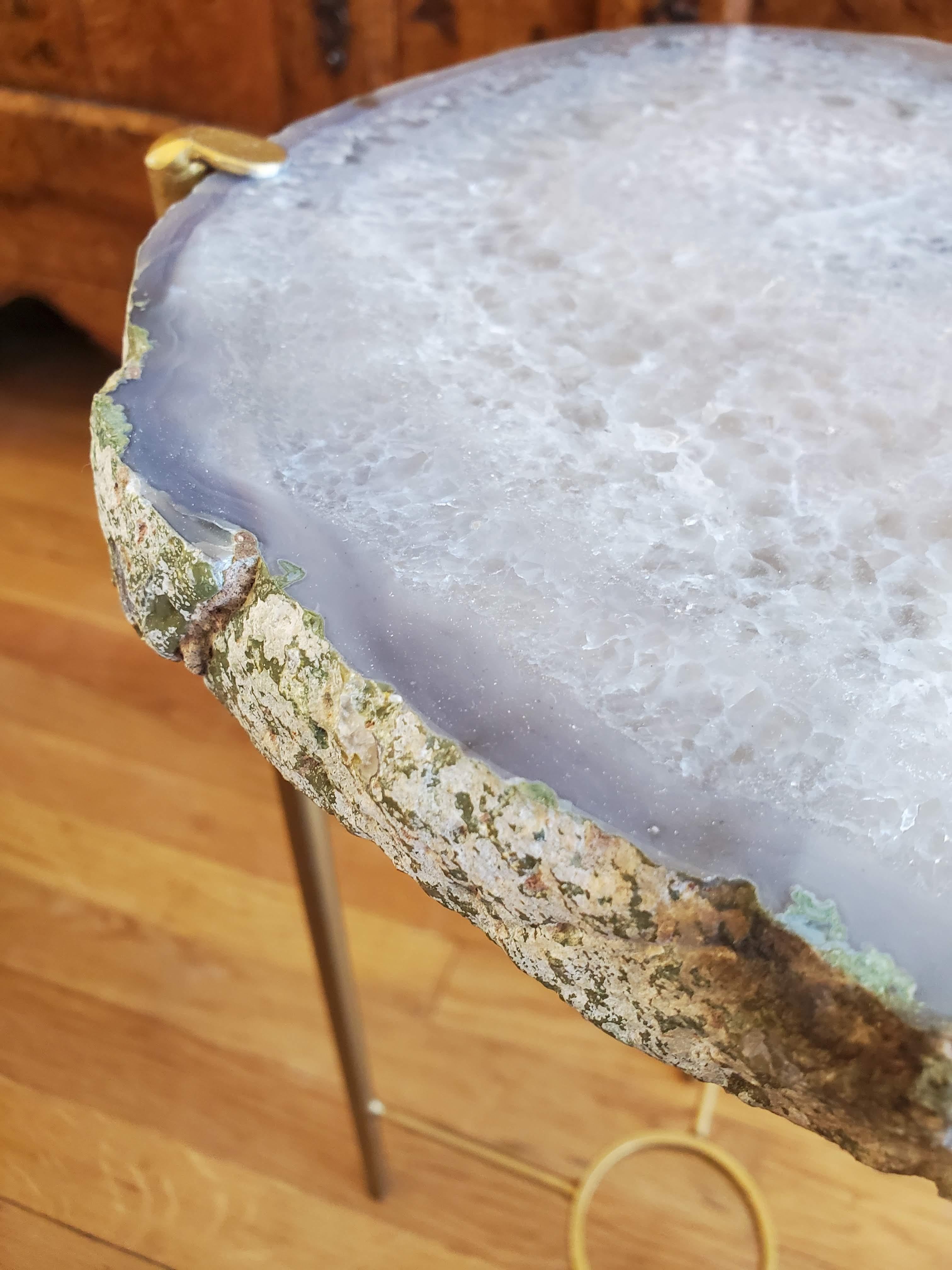 Organic Modern Gray and White Geode Drink Table with Gold Gilt Base In New Condition In Middleburg, VA