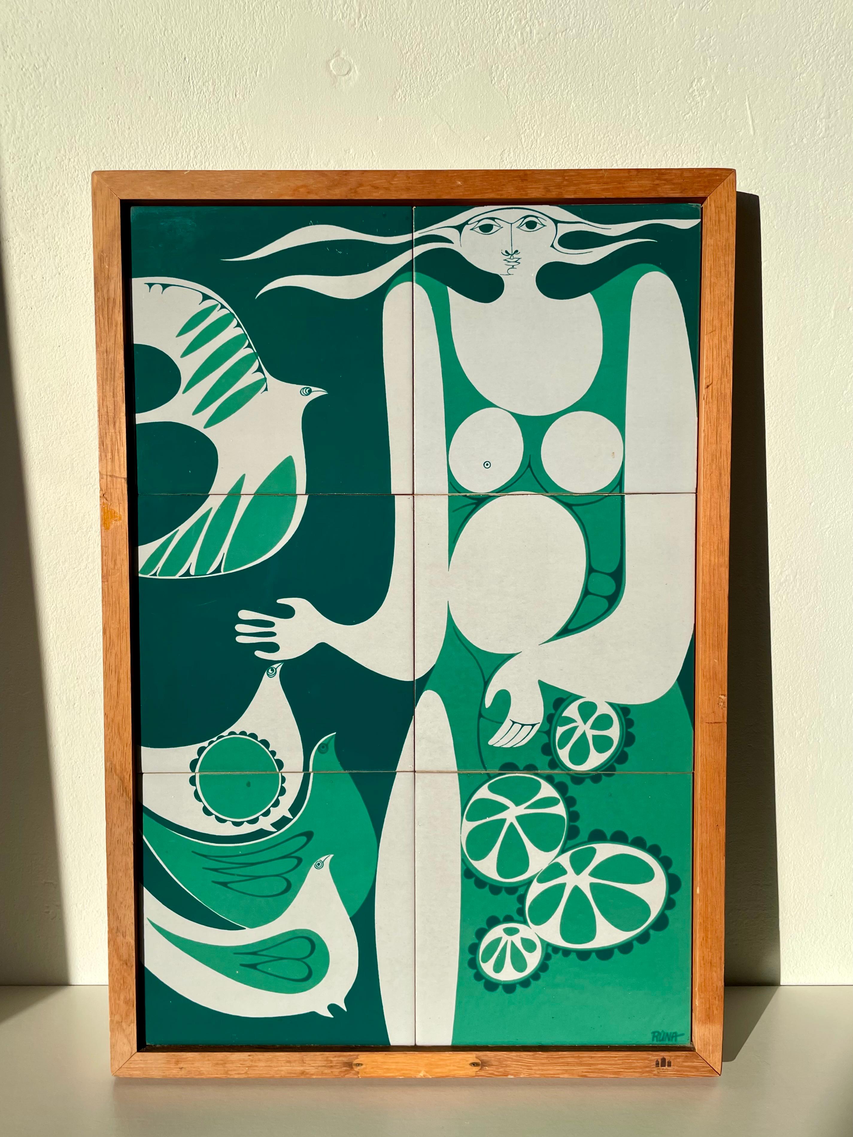 Mid-Century Modern Bing & Grondahl Modernist Green Tile Wall Art Piece, 1960s For Sale