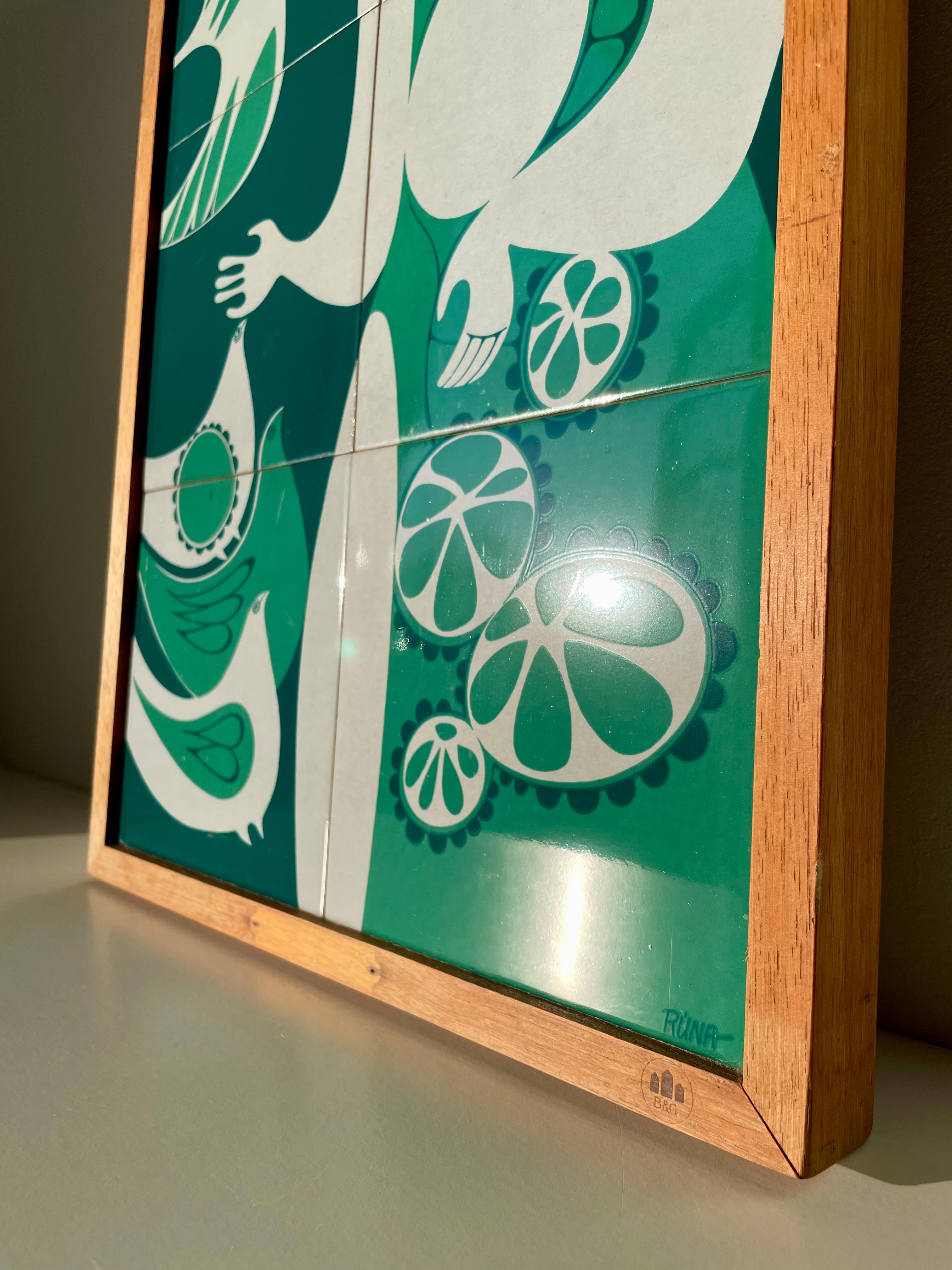 Danish Bing & Grondahl Modernist Green Tile Wall Art Piece, 1960s For Sale