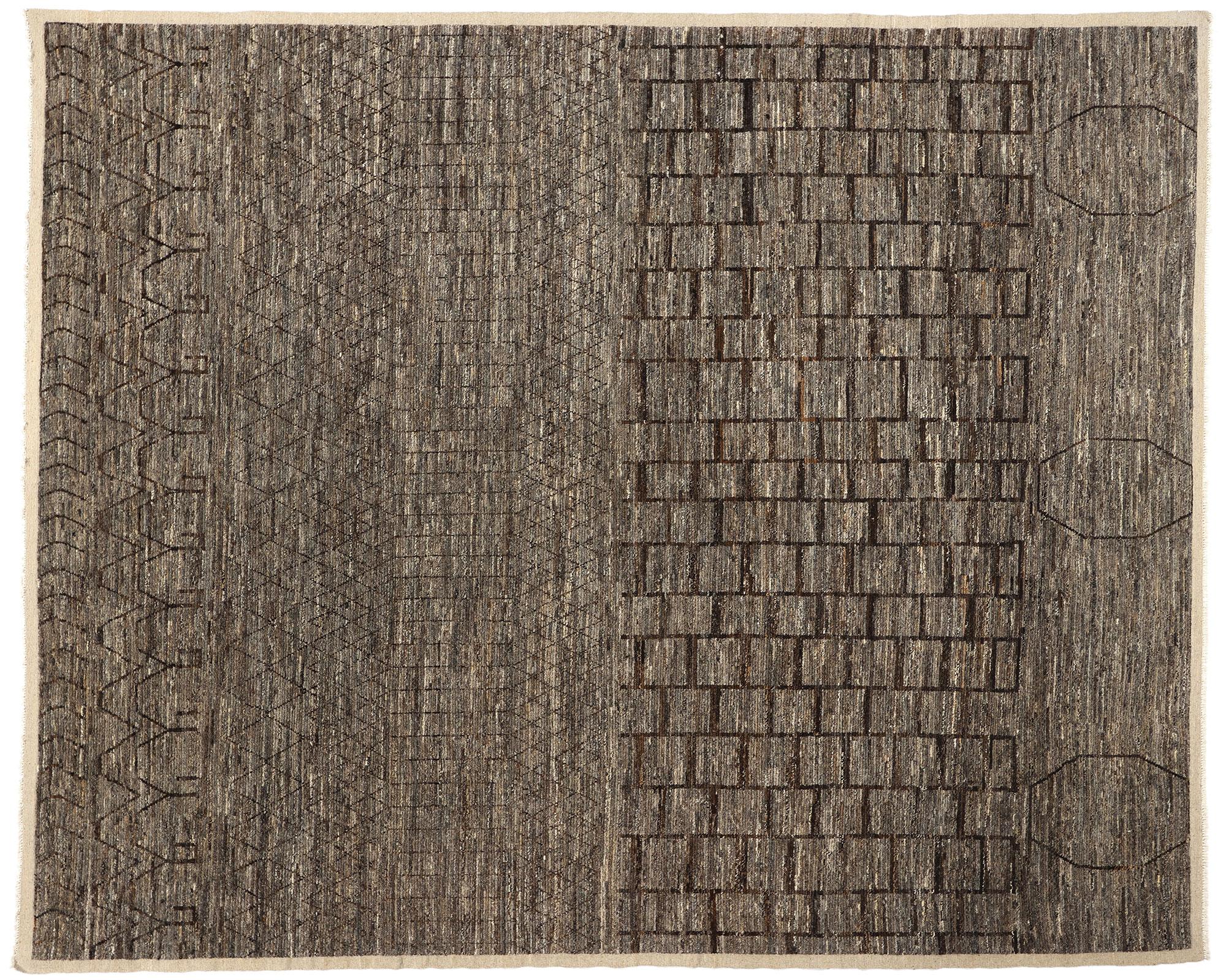 Organic Modern Grey and Brown Moroccan Brutalist Rug For Sale 3
