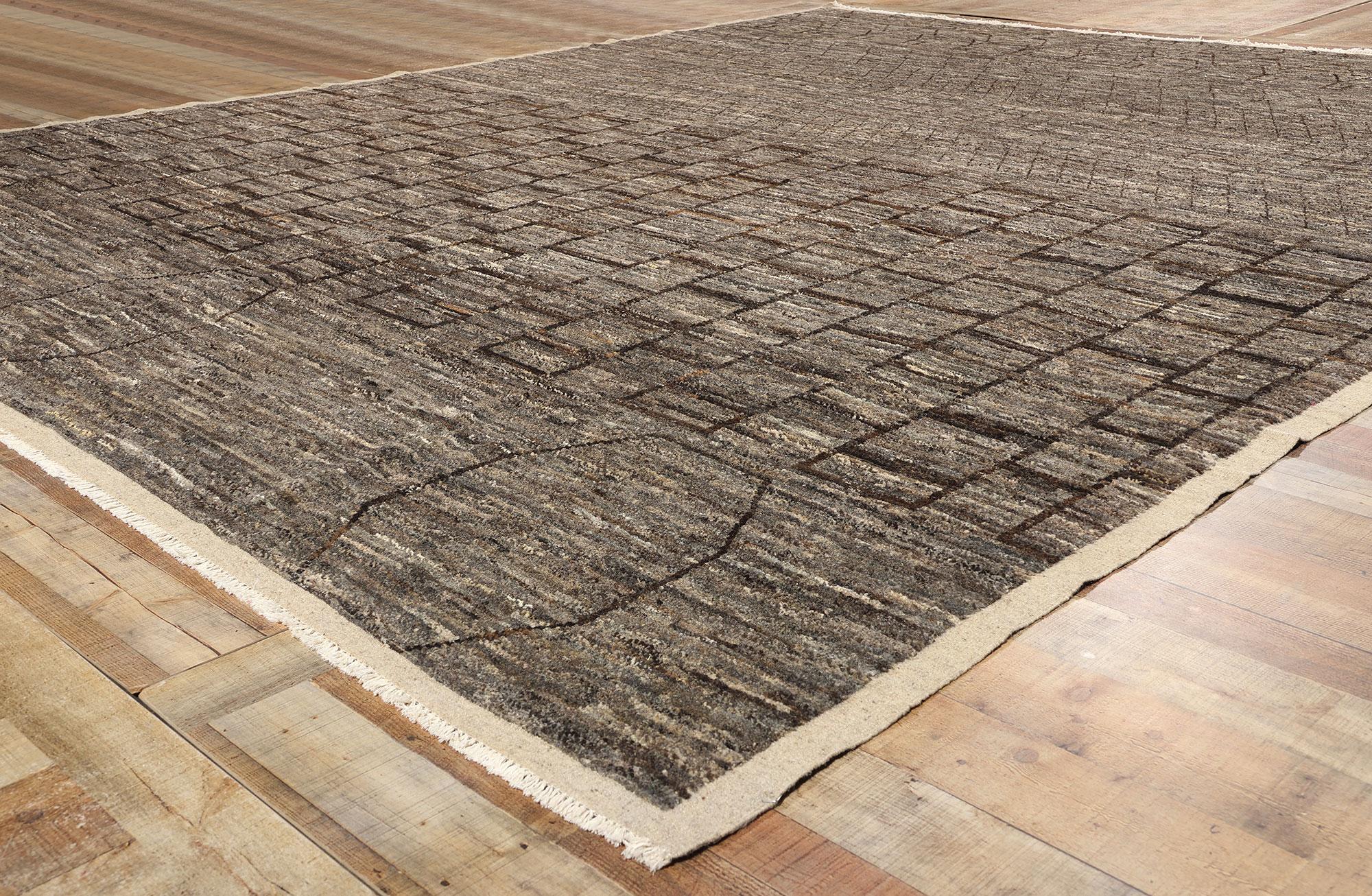 Wool Organic Modern Grey and Brown Moroccan Brutalist Rug For Sale