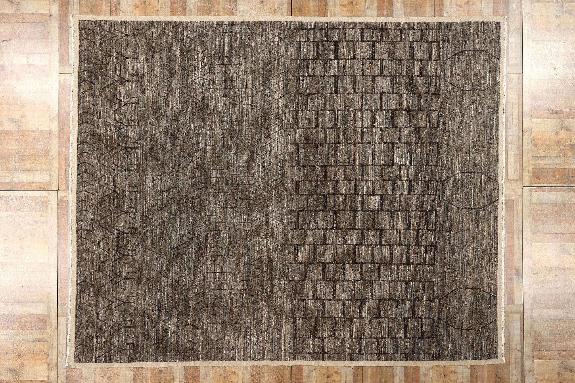 Organic Modern Grey and Brown Moroccan Brutalist Rug For Sale 2