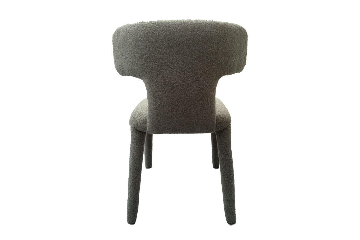 Spanish Organic Modern Grey Bouclé Dining Chair Instinto For Sale