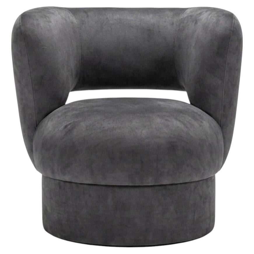 Organic Modern Grey Velvet Armchair Ritual For Sale