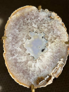 Organic Modern Grey White Black Geode Drink Table with Gold Gilt Base