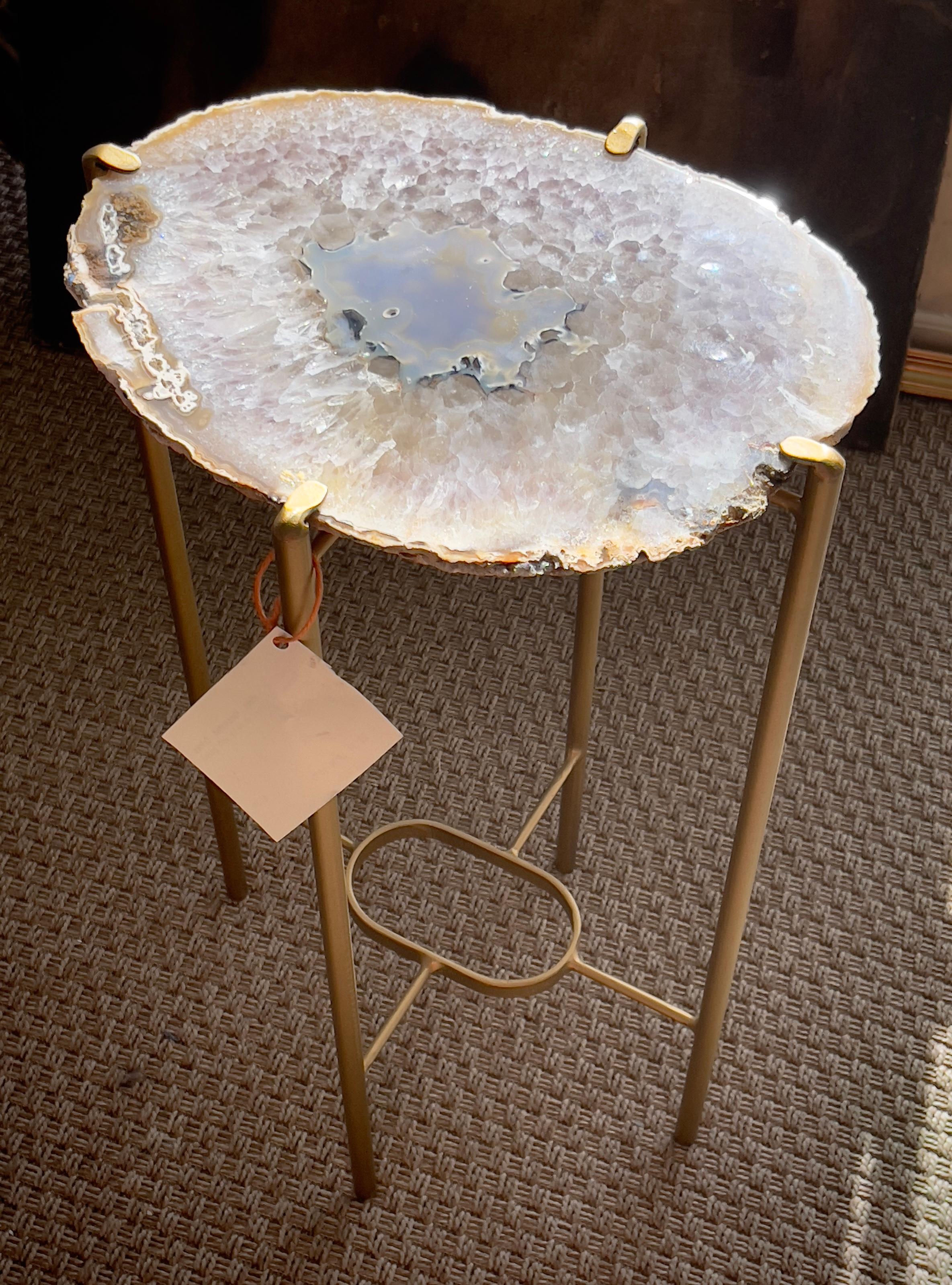 American Organic Modern Grey White Black Geode Drink Table with Gold Gilt Base