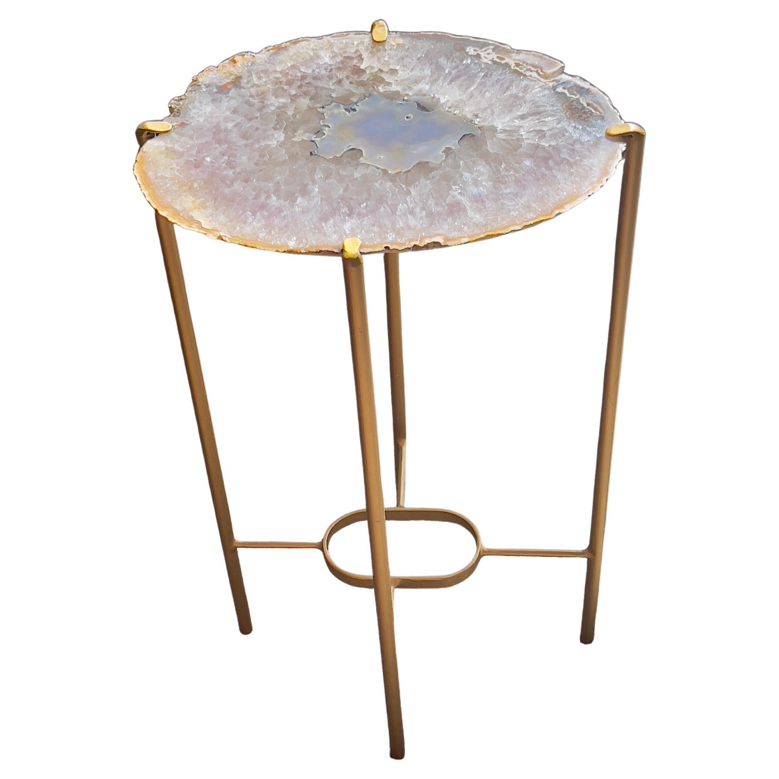 Organic Modern Grey White Black Geode Drink Table with Gold Gilt Base