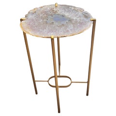 Organic Modern Grey White Black Geode Drink Table with Gold Gilt Base