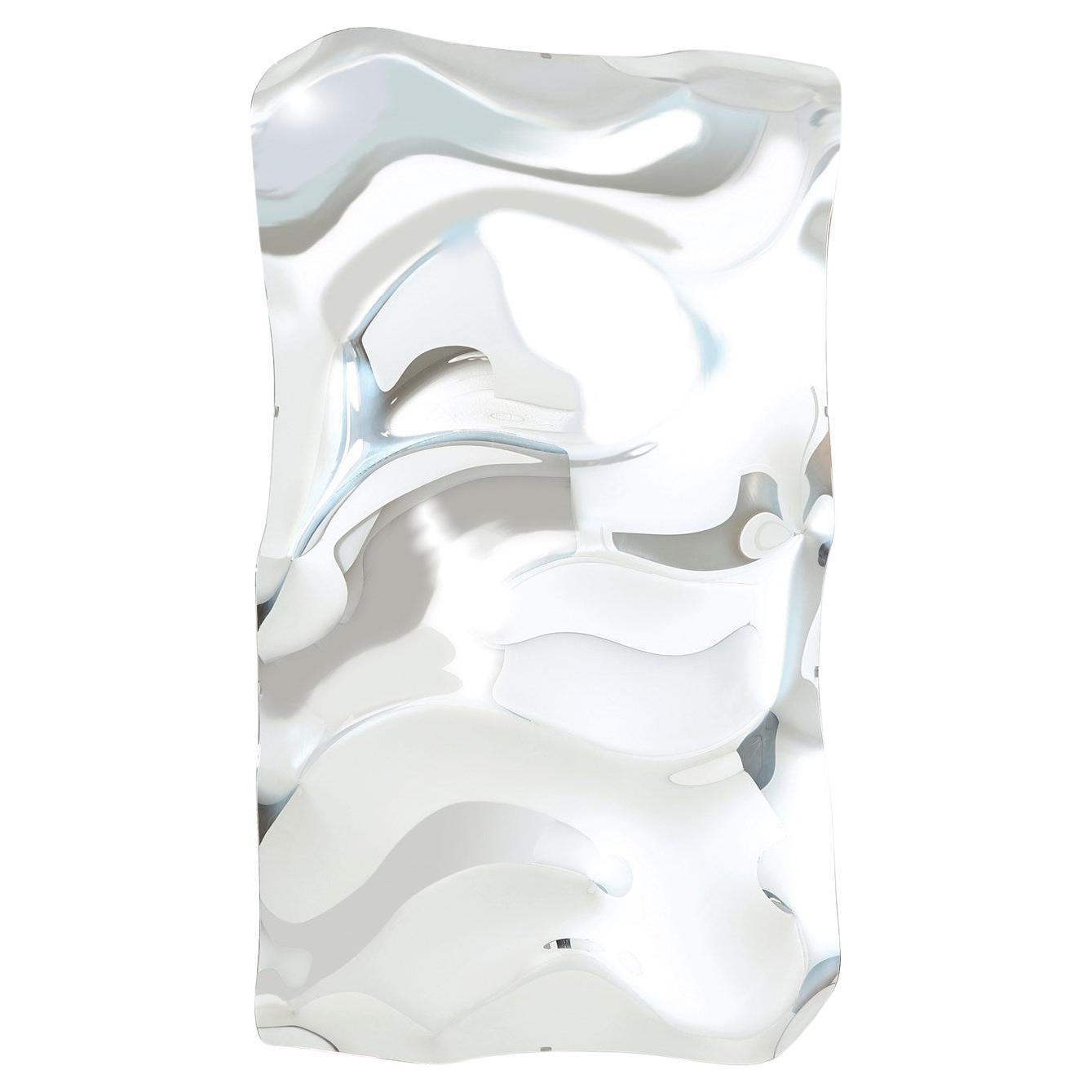 A striking and sculptural hand-blown glass floor mirror, a breathtaking fusion of artistry and functionality. This exceptional piece boasts a uniquely modern design that seamlessly merges style with utility. Serving as both a captivating wall art