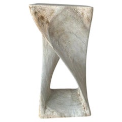 Organic Modern Hand-Carved Bleached Mahogany Pedestal Side Table
