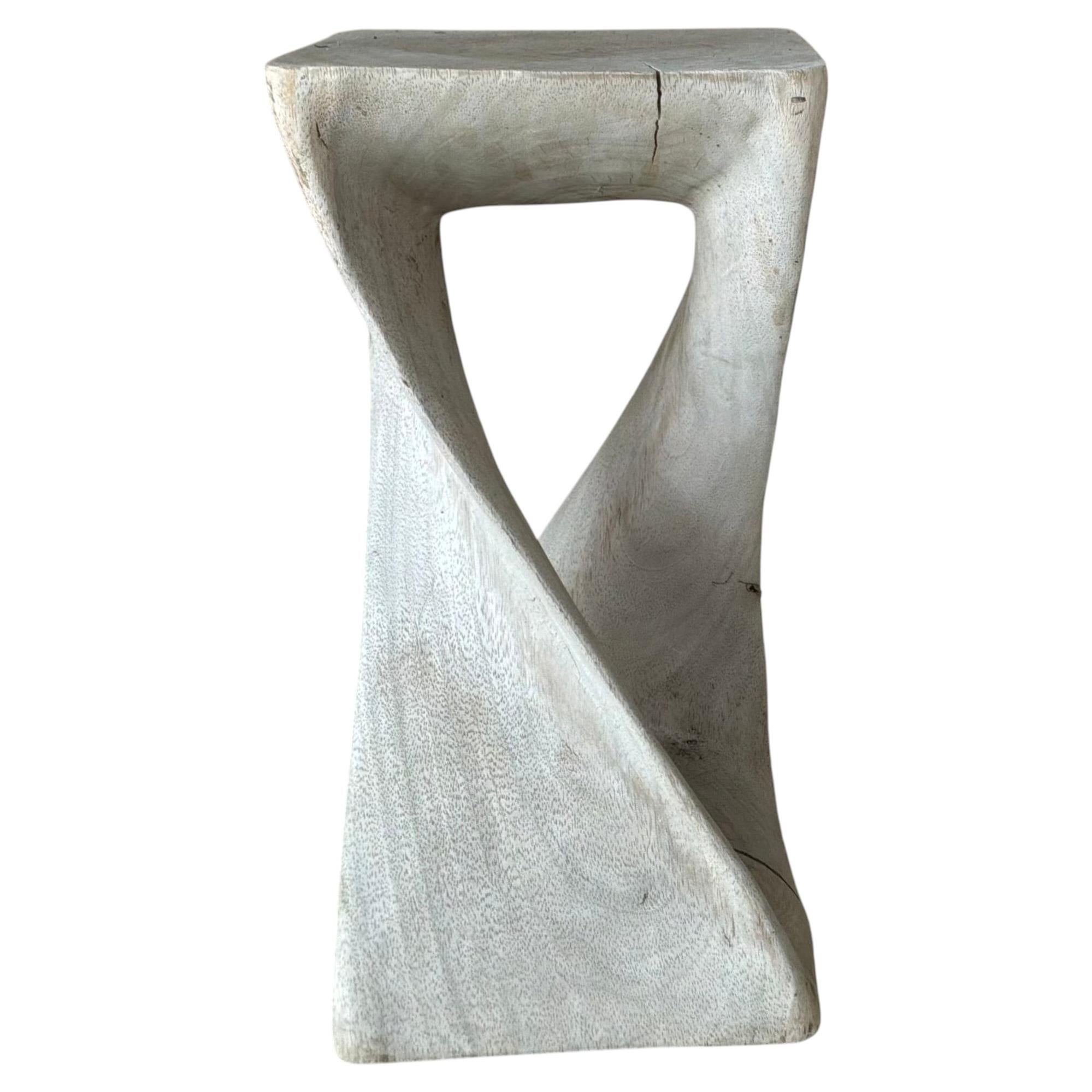 Organic Modern Hand-Carved Bleached Mahogany Pedestal Side Table