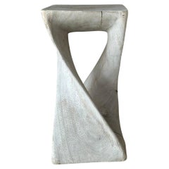 Organic Modern Hand-Carved Bleached Mahogany Pedestal Side Table