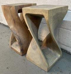 Organic Modern Hand-Carved Sculptural Wood Side Tables
