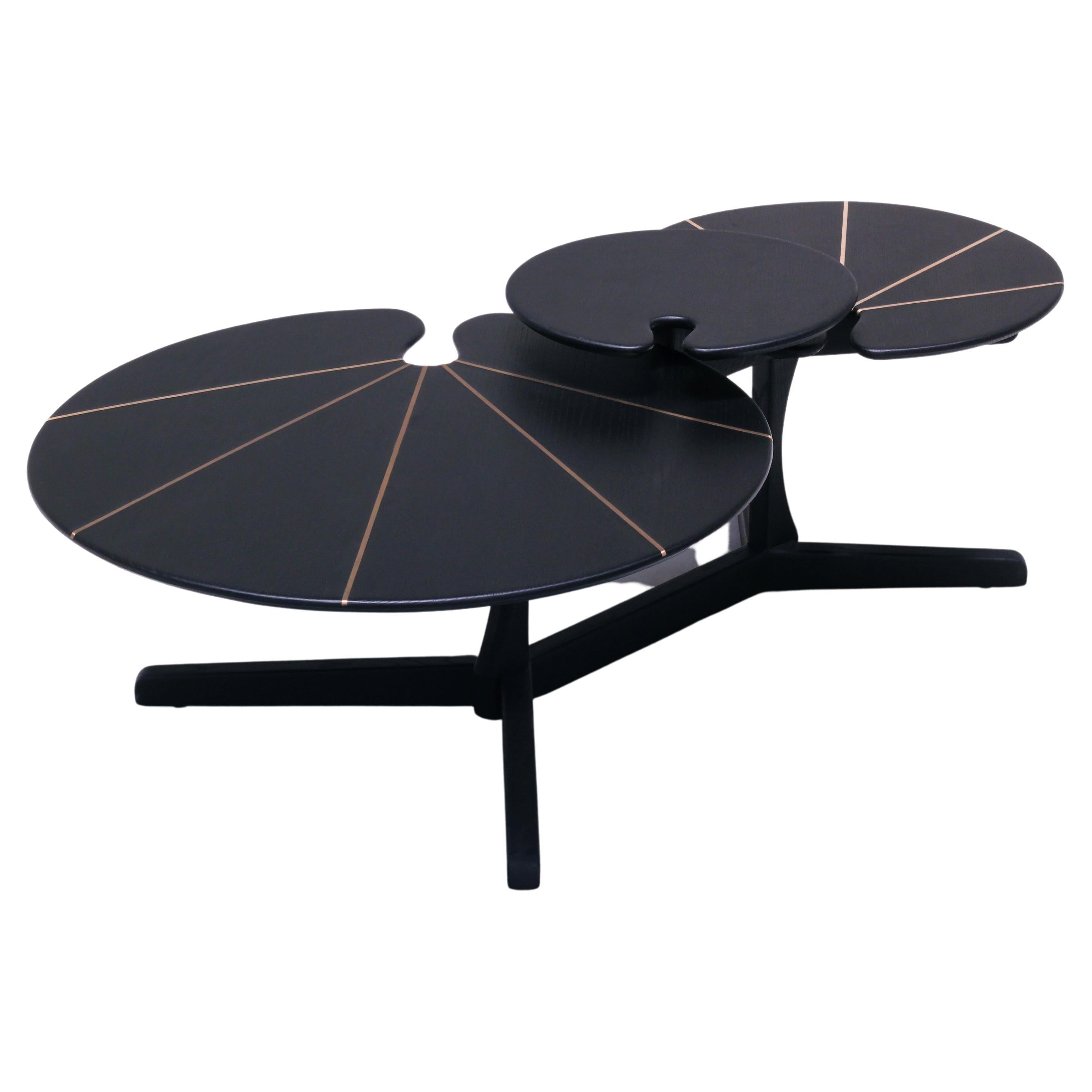 Organic Minimal Handcrafted Solid Wood Oak Black Coffee Table with