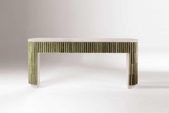 Organic Modern Handmade Portuguese Green Tiles Nouvelle Vague Console Table