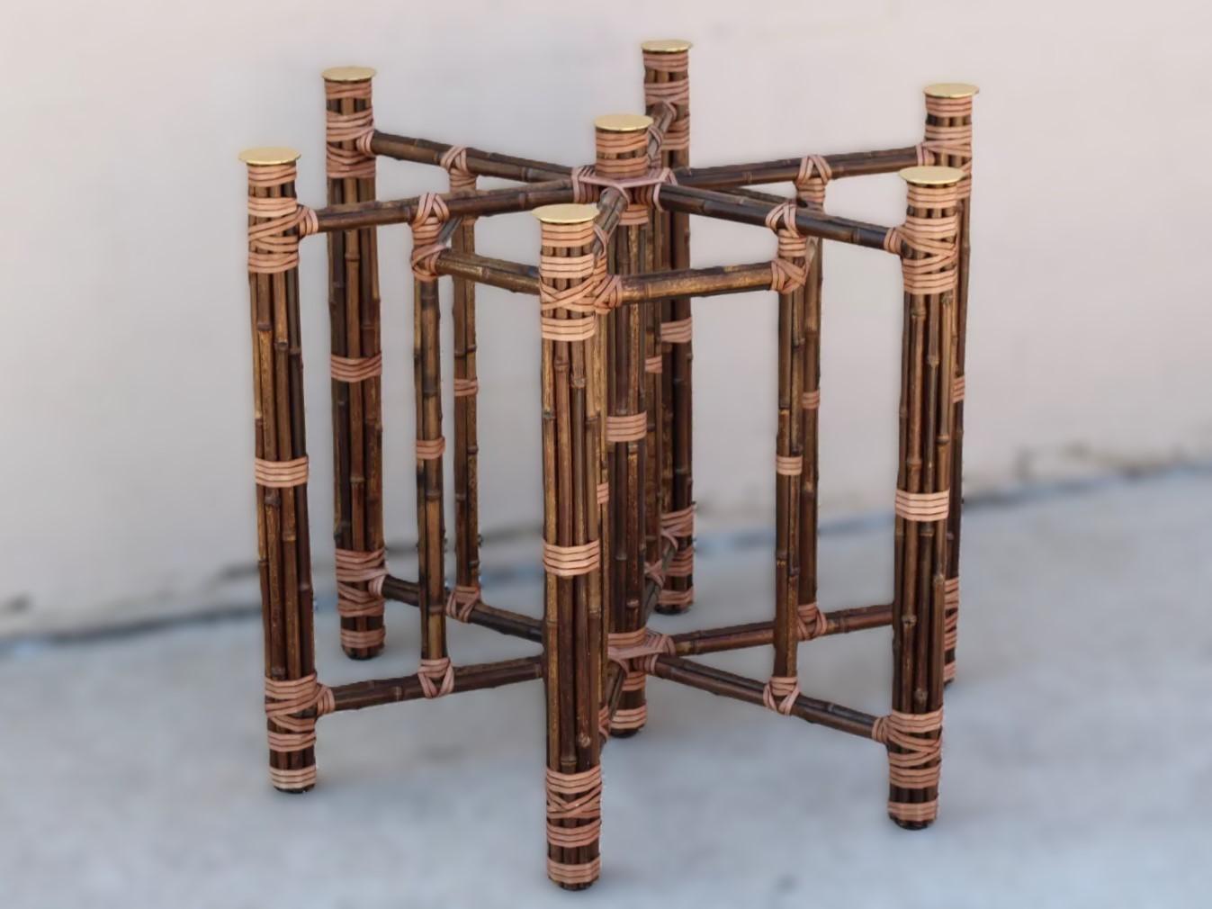 McGuire Organic Modern Bamboo Rattan Hexagonal Dining Table Base for Glass Top For Sale 9