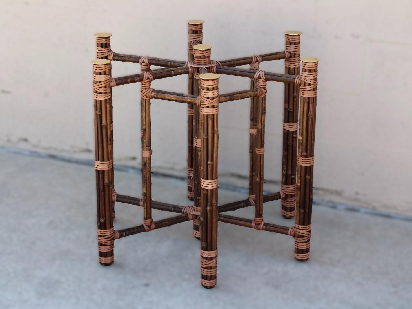 McGuire Organic Modern Bamboo Rattan Hexagonal Dining Table Base for Glass Top For Sale 11