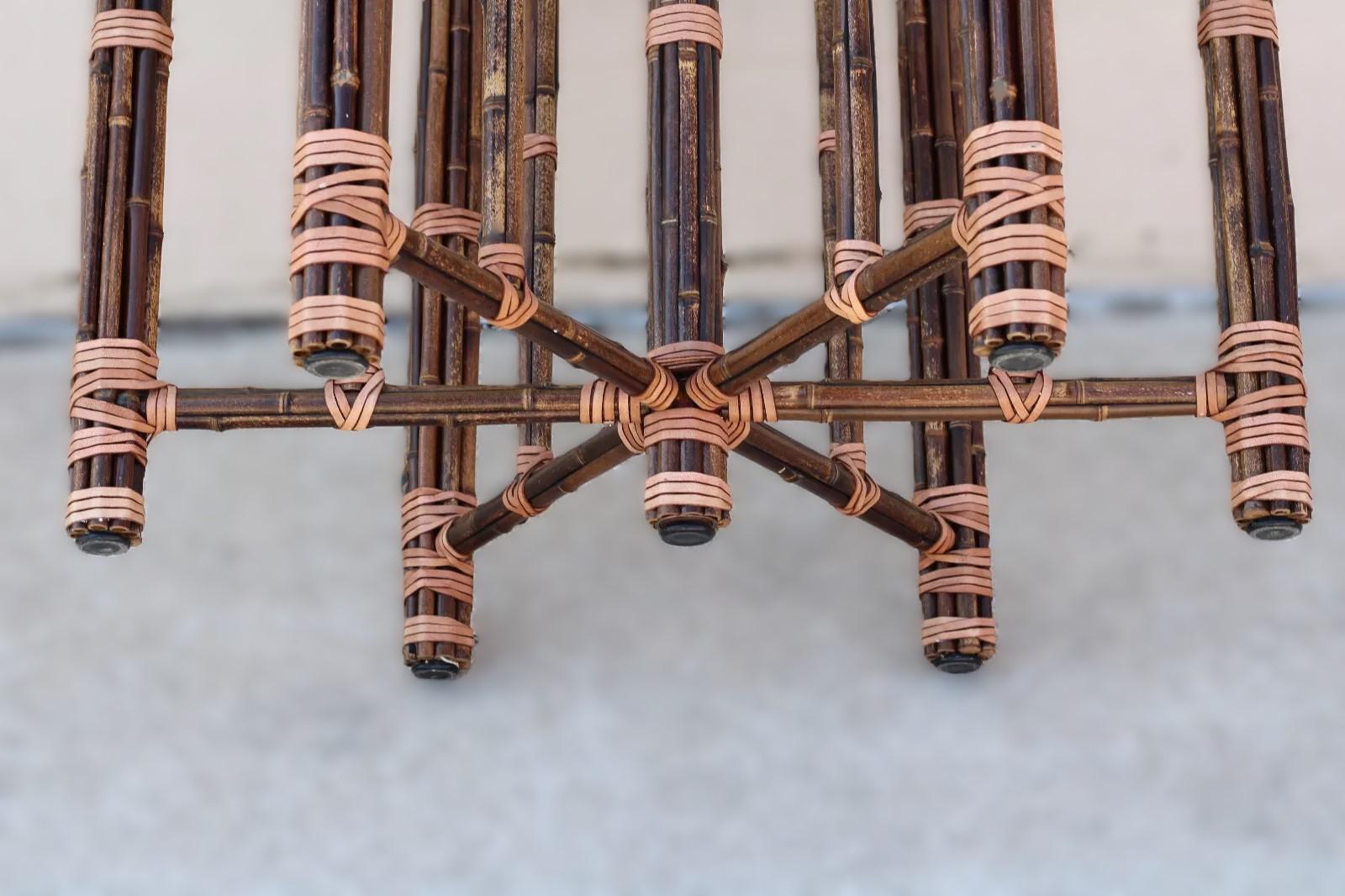 American McGuire Organic Modern Bamboo Rattan Hexagonal Dining Table Base for Glass Top For Sale