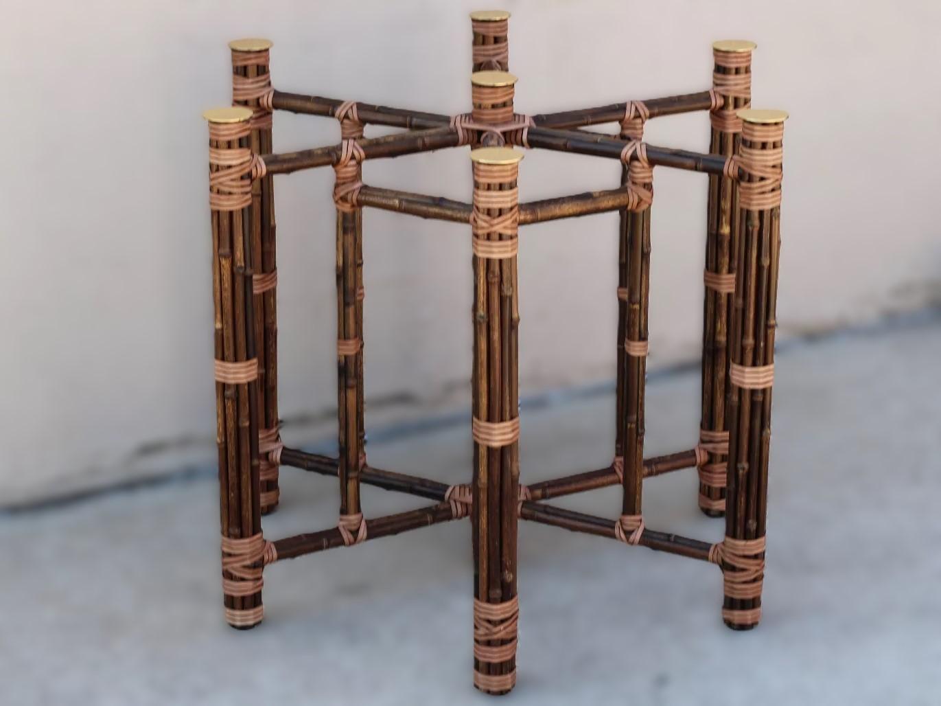 Hand-Crafted McGuire Organic Modern Bamboo Rattan Hexagonal Dining Table Base for Glass Top For Sale