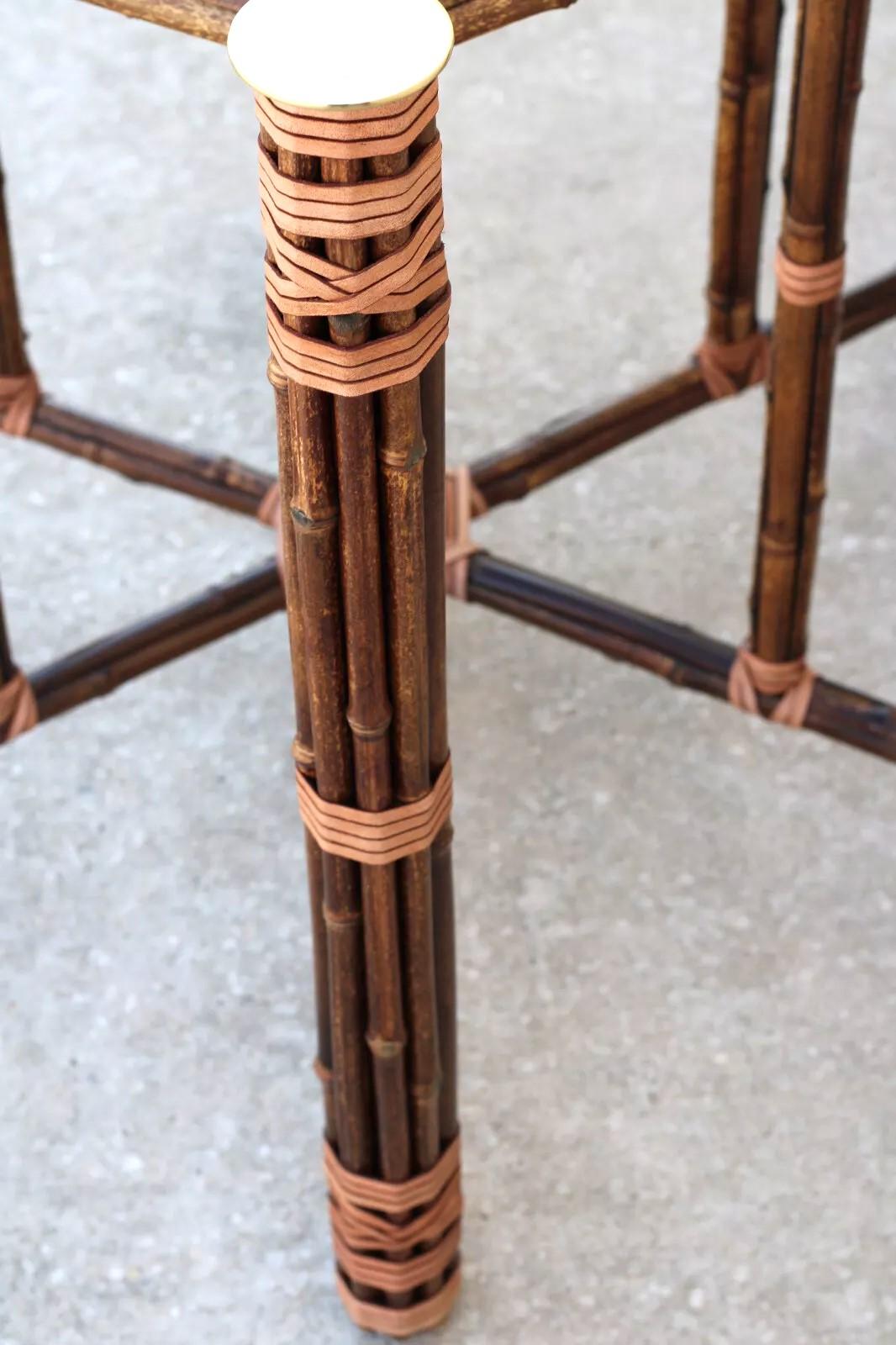 20th Century McGuire Organic Modern Bamboo Rattan Hexagonal Dining Table Base for Glass Top For Sale